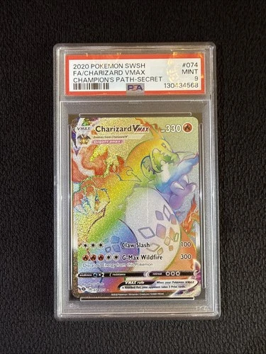 2020 Pokémon SWSH Champion’s Path Charizard VMAX SECRET RARE CARD 074/073 PSA 9