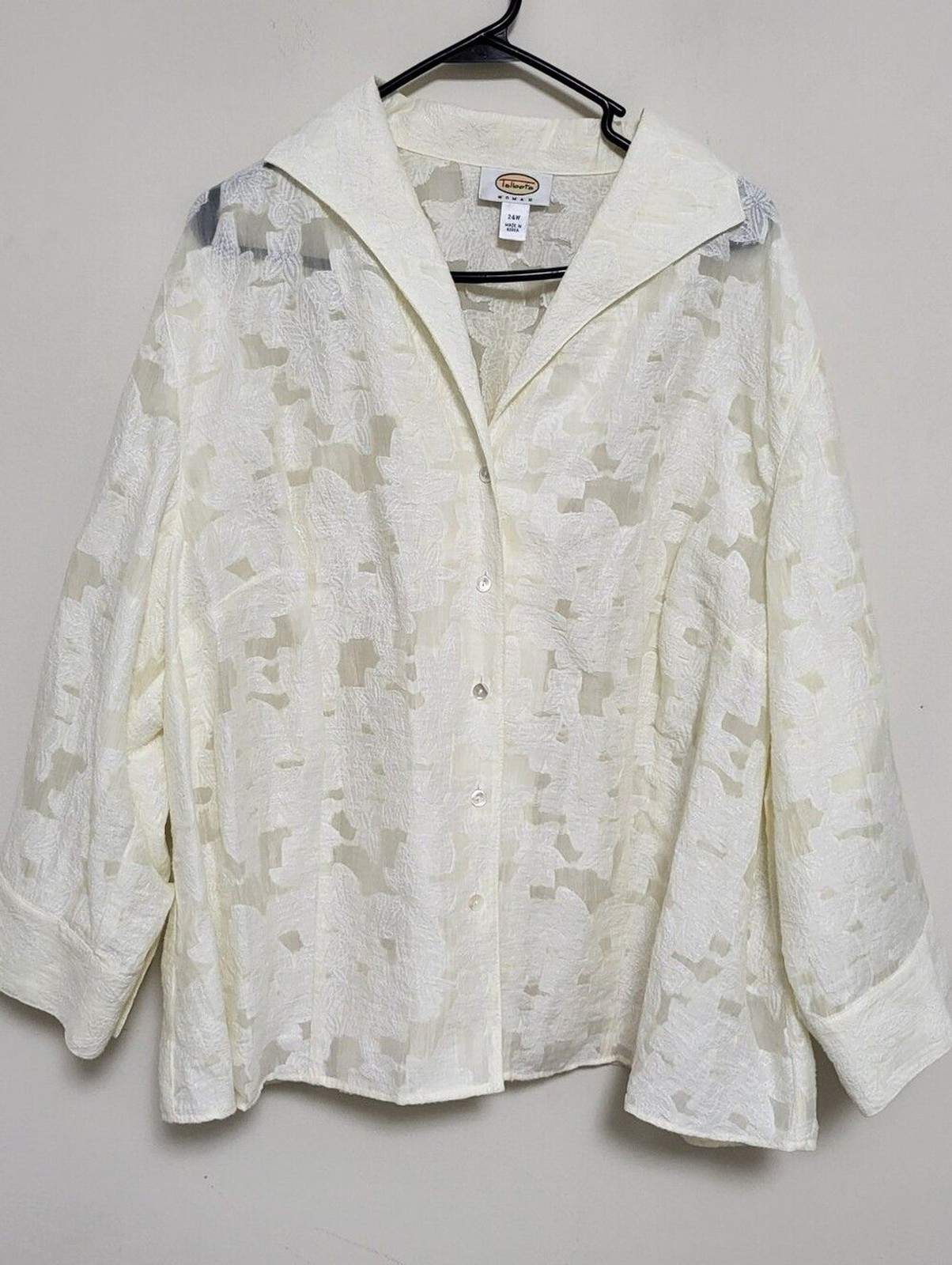 Talbots Size 24W Linen Blend 3/4 Sleeve Button Down Blazer Cream Sheer Bridal