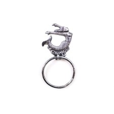 Rustic Silver Cast Iron Arching Mermaid Towel Holder 9"   Nautical Decor