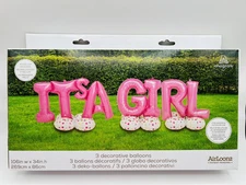 Anagram Airloonz ITS A GIRL Pink 3 Decorative Balloons Indoor/Outdoor 106" x 34"