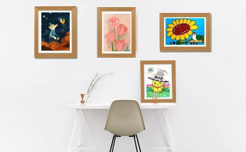 4-Pack Kids Art Frames 8.5"x11 Holds 150 Artworks Magnetic Front Open Wall Mount - Image 2 of 4