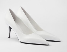 Prada White Leather Pumps Contemporary Pointed To Elegant Shoes Heels Size 40.5