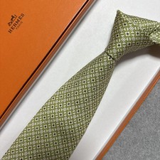 Hermes Green/Brown Silk Jacquard Tie Unused with Tags Box  Bag
