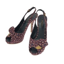 LOUIS VUITTON MA0190 Flower Satin Ribbon Pumps Brown 35 1/2 From Japan Authentic