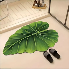 Green Leaf Shaped Floor Mat, Quick-Dry Bathroom Rug,