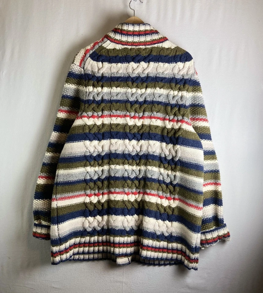 Lands’ End Canvas 100% Lambswool Cardigan Sweater Women’s XL Striped Knit Winter - Image 2 of 4