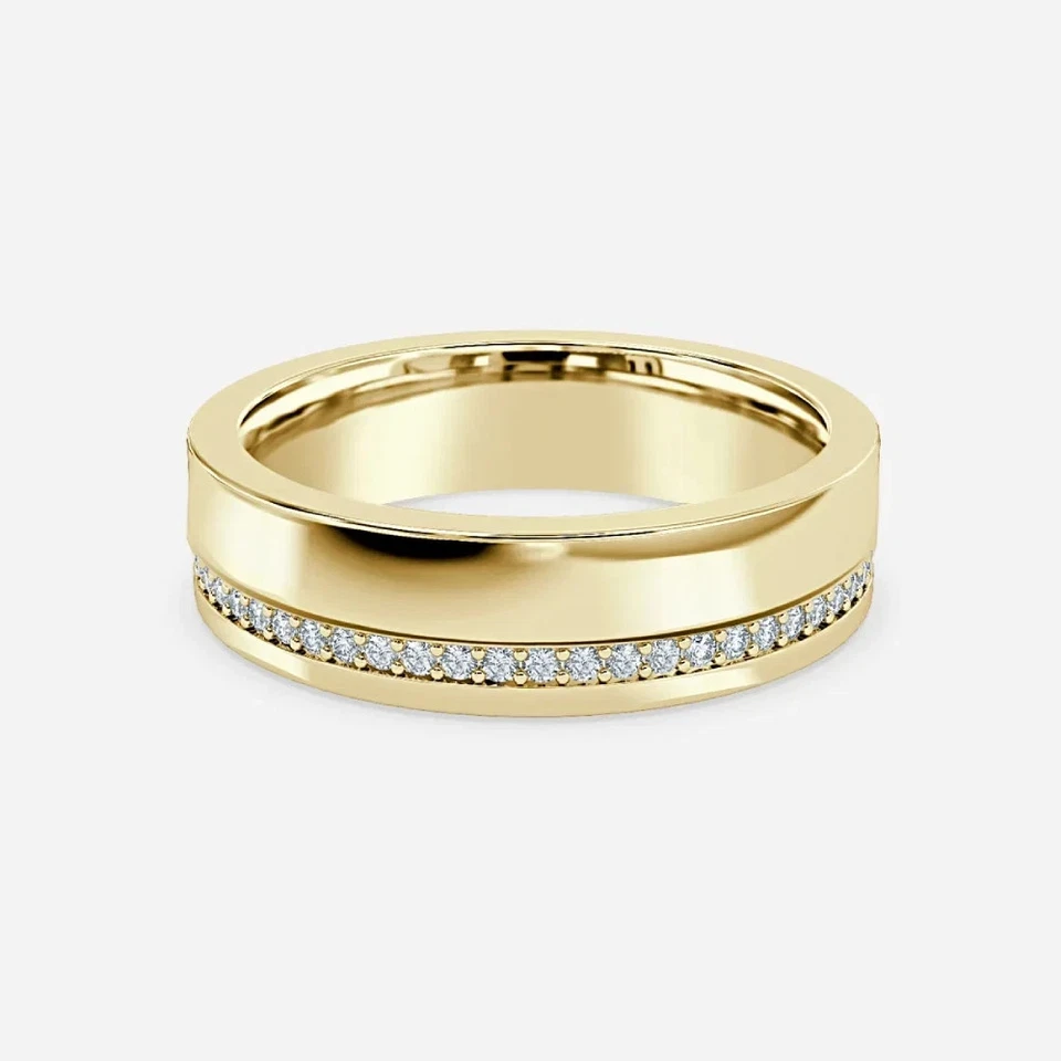 14k Yellow Gold Plated Band For Men's Moissanite Round 0.40 Carat 14k Band - Image 2 of 4