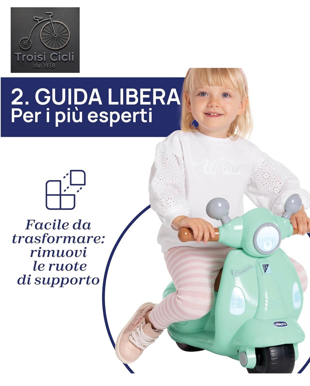 Chicco Vespa Primavera Cavalcabile Bambini Luci Suoni Ruote Rimovibili 1-3 anni foto 6