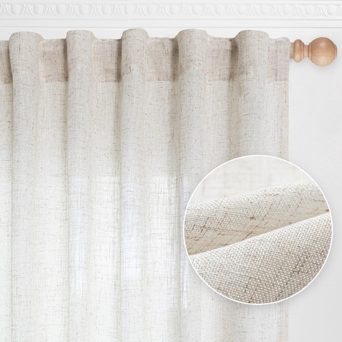 Linen Curtains for Living Room, Natural Semi Sheer Curtains & Drapes 84 inche...