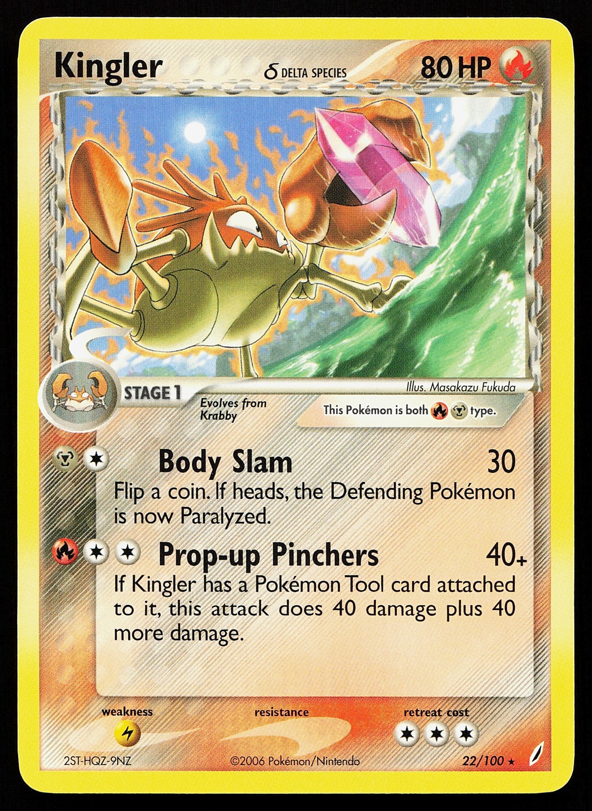 Kingler 22/100 Rare Non-Holo Crystal Guardians Pokémon Card