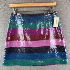 New ON 34th Sequin Skirt Size 8 Multicolor Striped Mini Party Festival