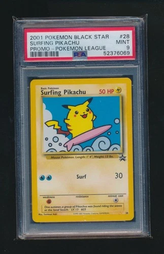 SURFING PIKACHU 2001 POKEMON WOTC BLACK STAR LEAGUE PROMO #28 GRADED PSA 9 MINT