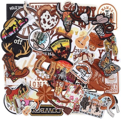 Western Embroidered Iron On Patches for Hats: Meneng 45Pcs Cowboy Sew On Appliqu