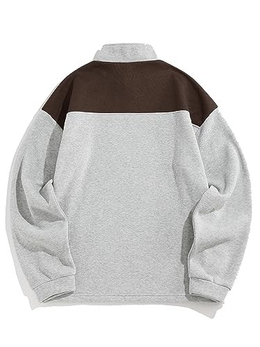 Men's Letters Embroidered Raglan Sleeve Quarter Zip Large Alaska-deep Coffee - Picture 2 of 5