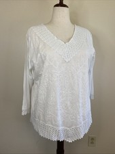 NWT. Somya White Cotton Embroidered Lace Trim Blouse. XL