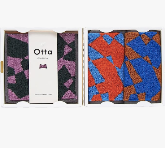 Otta Half Towel Handkerchief Bifold Type Orange Blue Green Same Pattern 3 New