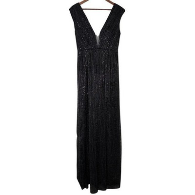 Monique Lhuillier Sequin Gown V Neck Sleeveless Black Formal Size 4 NWOT $650