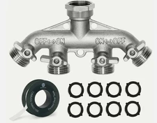 Morvat Heavy Duty Nickel Plated Brass 4 Way Garden Hose Splitter