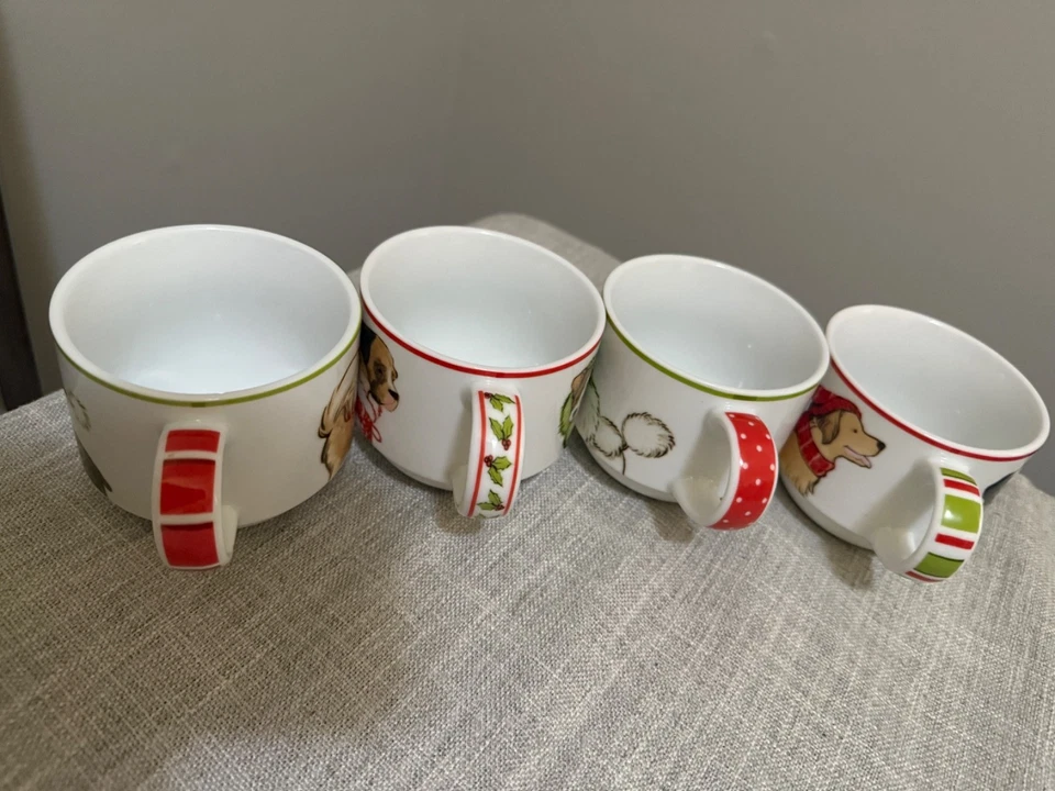 ❄️Pier 1 进口公园 AVENUE PUPPIES 圣诞节 8 盎司可堆叠马克杯套装和机架狗 — 第 3/4 张图片