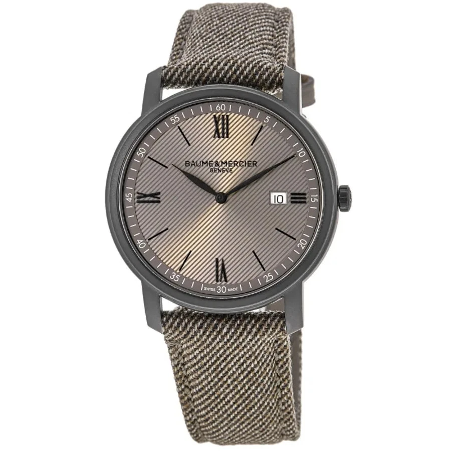 Nuevo reloj para hombre Baume & Mercier Classima cuarzo esfera marrón correa de tela 10767