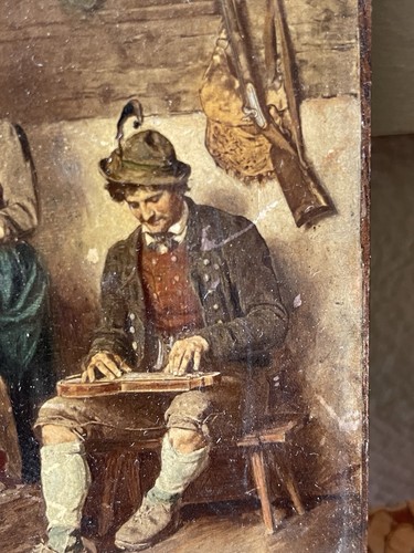 Antike bayrische rustikale Genre Öl Transfer auf Holz Münchner Volksszene um 1900 - Bild 4 von 8