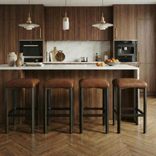 Set of 4 Modern 24" Counter Height Bar Stools with PU Leather, Brown