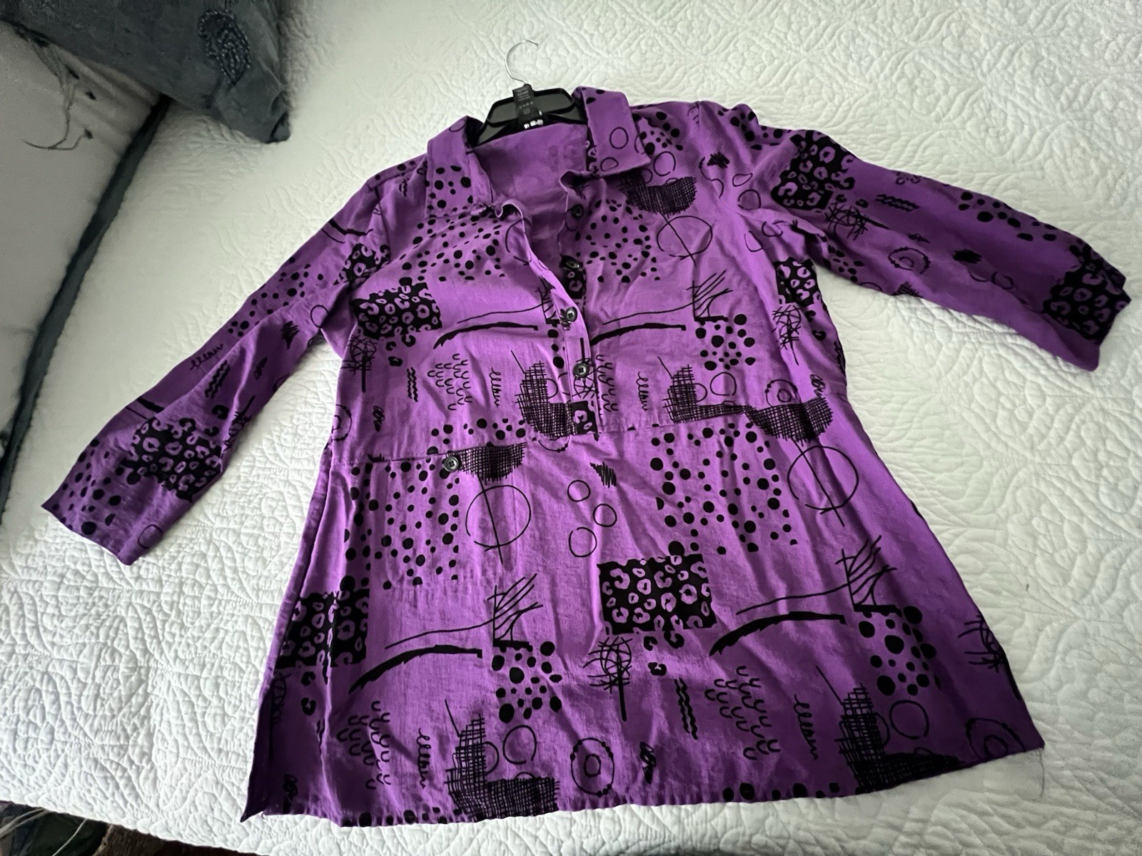 Ali Miles Shirt Womens Large Purple Abstract Geo Print Tunic Top Art To Wear