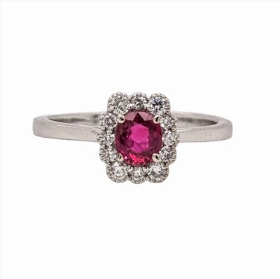 Solara Mozambique Ruby and Diamond Halo Ring | Oval 5x4mm