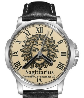 Sternzeichen Schütze #2 Lederarmband großes Zifferblatt Armbanduhr