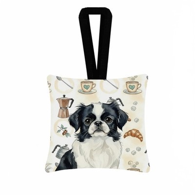 Caroline's Treasures Black White Japanese Chin Coffee Bar Square Fabric Ornament