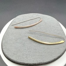 Earrings Threader Curved Bar Mixed Metal Tone Minimalist Modern Drop Dangle Pair