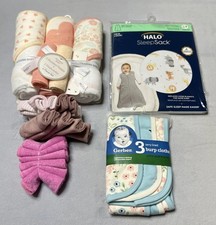 NEW Baby Bath Set Bundle HALO SleepSack 0-6M Gerber Burp Cloths OEKO-TEX Modern