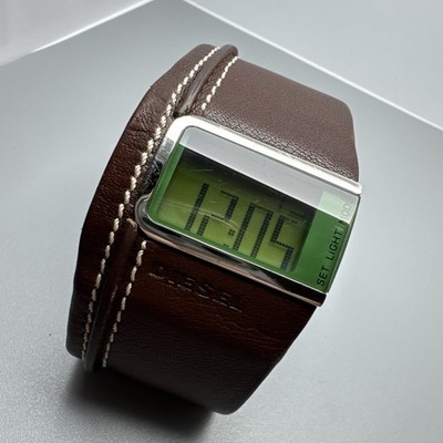 RARE DIESEL DZ-7034 Brown Leather Cuff Digital Watch. All Original
