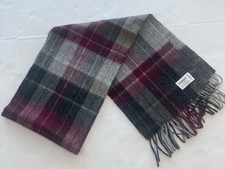 Edinburgh Scarf 100 Lambswool Plaid Unisex Gray Burgandy 62x9.5 Tartan Fringe