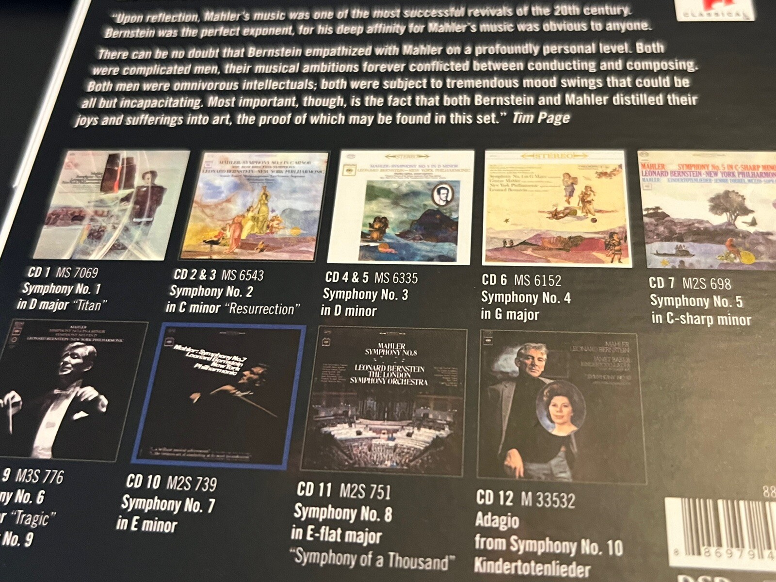 Mahler Complete Symphonies Bernstein NY 12 CD Box Set Original Album