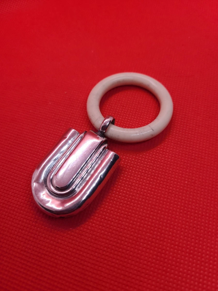 Petit Hochet Bébé Ancien - Miniature Accessoire Argenté Pour Poupée (France, D 3 Cm)