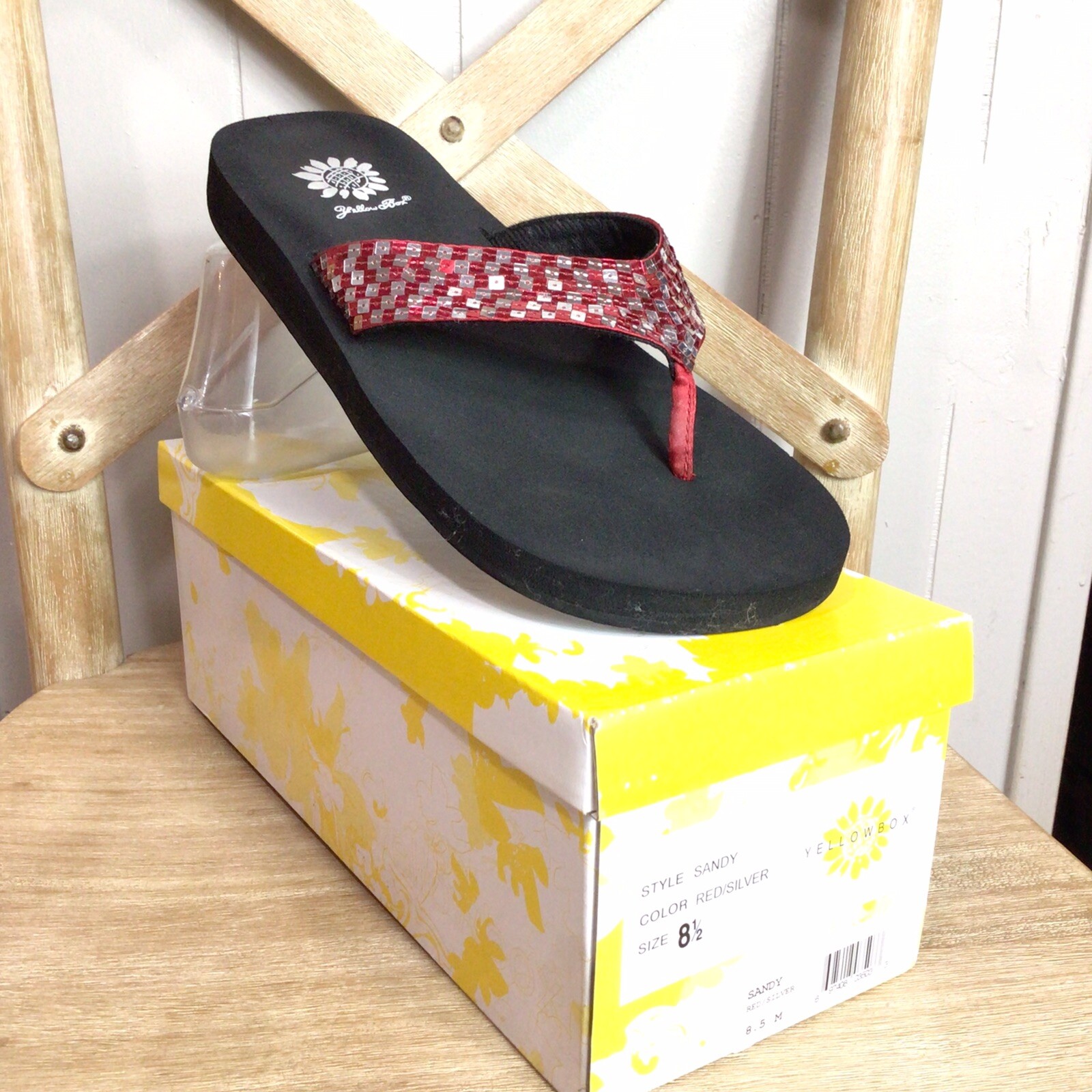 Yellow Box Womens Red/Silver Sandy Sequin Flip Flop Sandals Size 8.5 | eBay