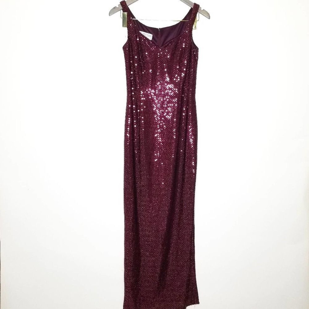 Jessica McClintock Sequin Maxi Dress Burgundy 5/6 | eBay