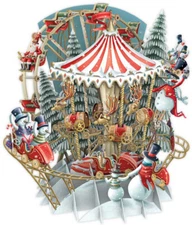 Snowmen Carousel Roller Coaster Ferris Wheel 3D Laser Cut Pop Up Christmas Card