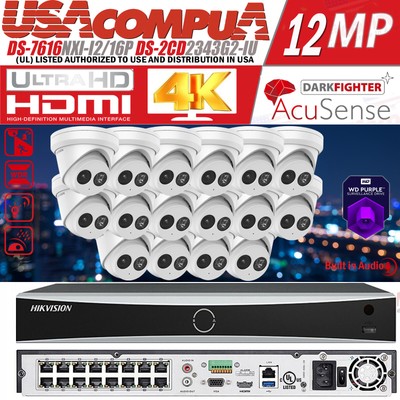 Hikvision 4K 16CH POE 8MP AcuSense IP Security Camera System DS-2CD2343G2-IU Lot
