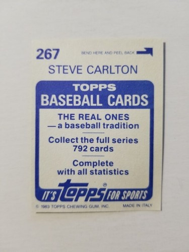 STEVE CARLTON 1983 TOPPS BASEBALL STICKER #267 PHILADELPHIA PHILLIES - Picture 2 of 2