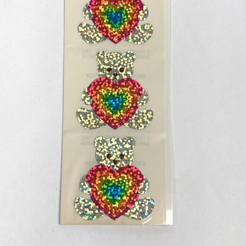Vtg Hambly Studios Prismatic Teddy Bear W Rainbow Heart Stickers 90s Reflective - Picture 3 of 4
