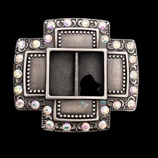 Women's Sparkly Bronze Tone Cross Belt Buckle With AB Rhinestones 3" Wide