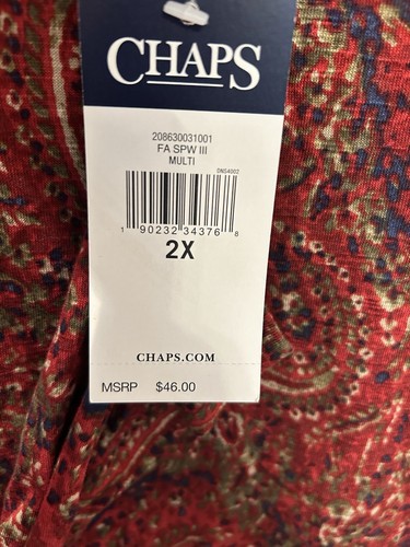 NWT Chaps Ralph Lauren 2X / XXL Top Tunic Shirt Paisley Red Multicolor Stretch - Picture 5 of 5