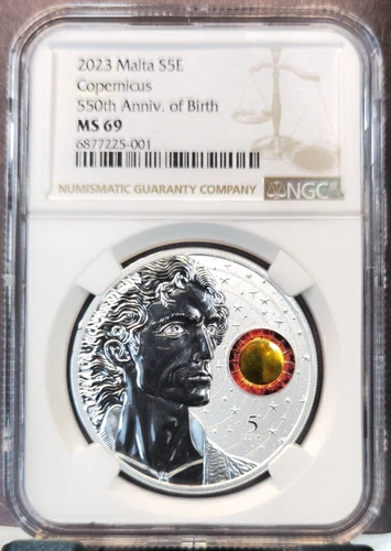 2023 MALTA SILVER 5 EURO COPERNICUS BIRTH ANNIVERSARY NGC MS 69 SCARCE
