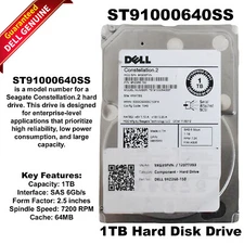 Genuine Dell 9RZ268-150 1TB 7200 RPM 6G SAS SFF 2.5" Hard Drive HDD