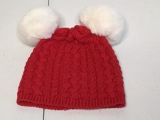 Baby Gap Red Knit Cap With 2 White Pom-Poms On Top. Sz 6-12 Months. Excel. Cond.