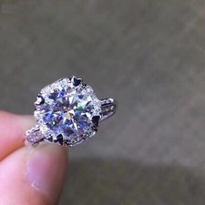 Heart Prong Solitaire with Accents Ring 2ct Round Moissanite White Gold Plated