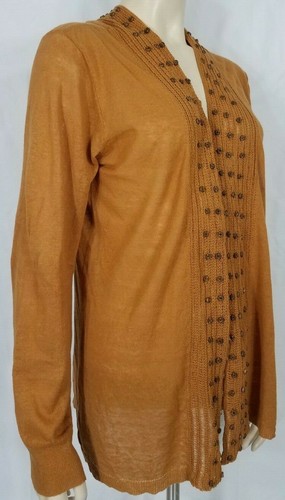 NWT Soft Surroundings brown Linen Cotton beaded open front cardigan ladies Large - Picture 4 of 8