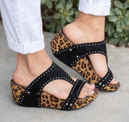 leopard platform slide sandals